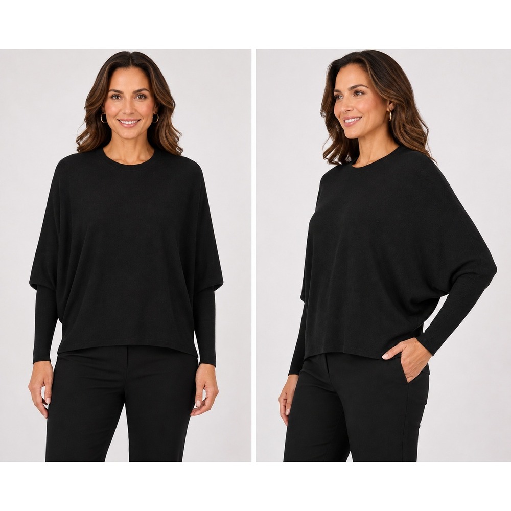 Premise Womens Black Dolman Batwing Sleeve Crew Neck Knit Sweater Size M NEW